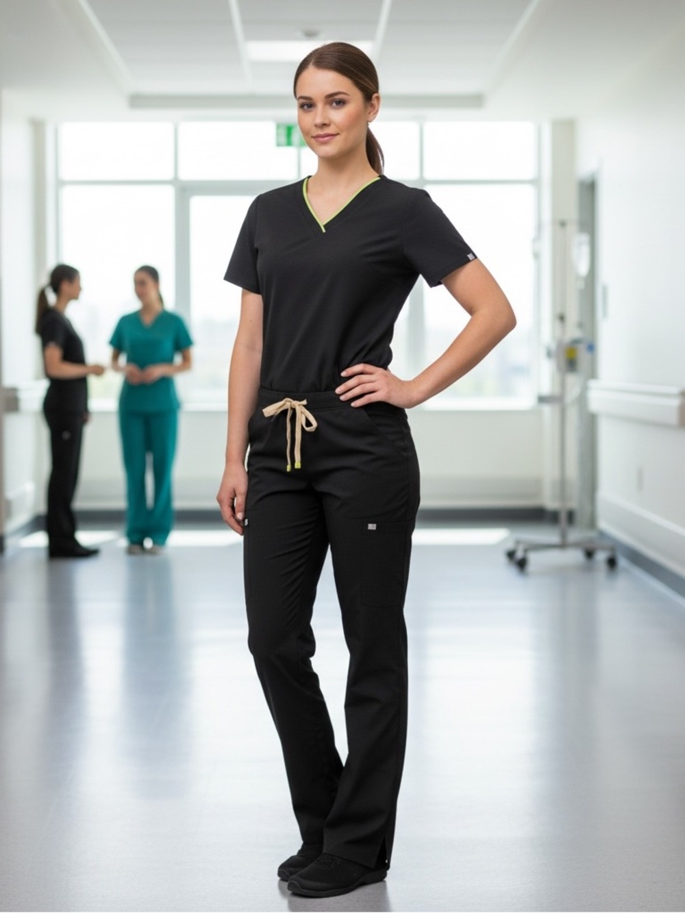 Medelita 2 Piece Sz S Black Scrub Set Flora Top Anemone Pant | EUC